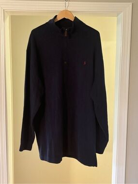 Ralph Lauren Navy Half-Zip Pullover with Gold Trim
